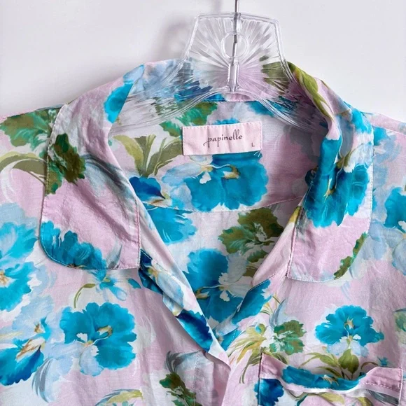 Papinelle Audrey Crop PJ Set pink blue floral cotton silk relaxed lightweight - Picture 5 of 13